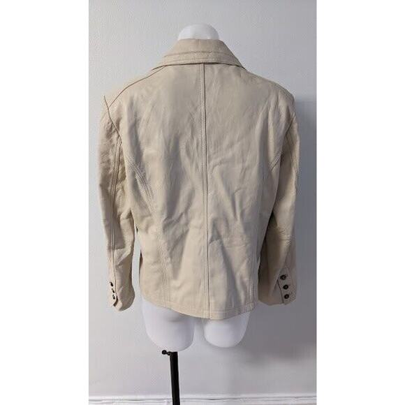 Chicos Womens Size 1 Leather Moto Jacket Tan Button Up Pockets - Picture 4 of 6